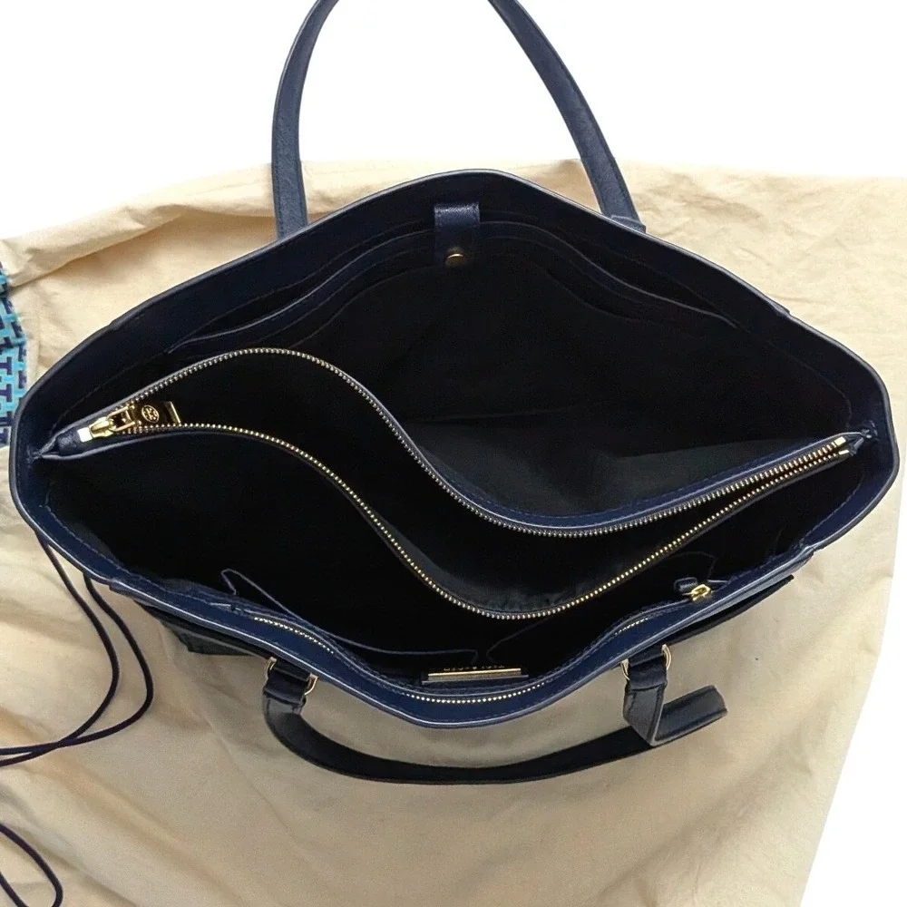 Tory Burch Robinson Tote Navy Saffiano Leather Shoulder‎ Bag Medium